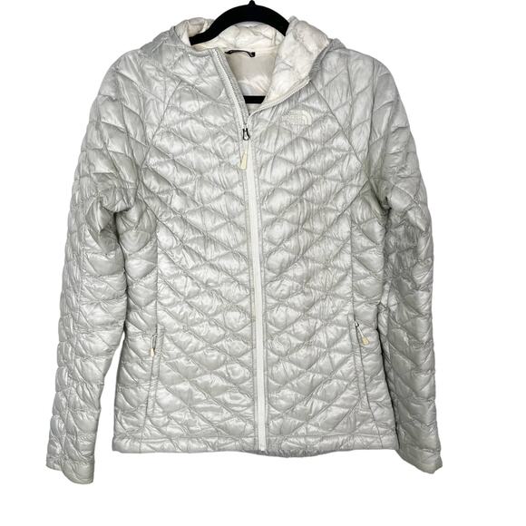 The North Face Womens Small Light Gray Thermoball Hooded Full Zip Jacket Quilted - Picture 1 of 13